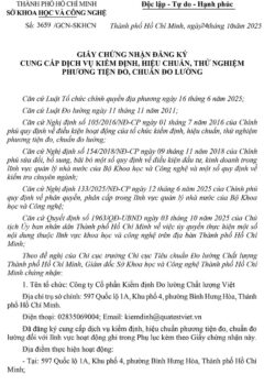 Chứng Nhận Đăng Ký Cung Cấp Dịch Vụ Kiểm Định, Hiệu Chuẩn